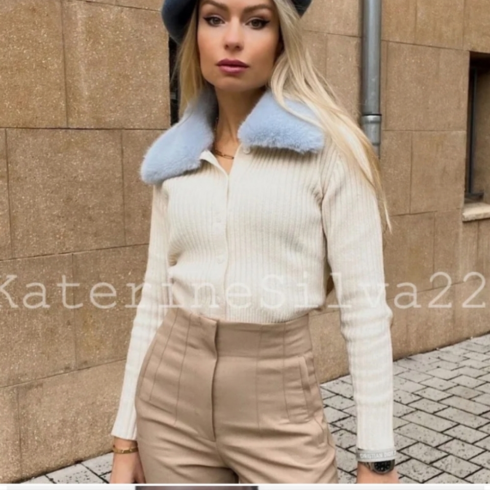 Zara Faux Fur Lapel Collar Knit Cardigan - Picture 15 of 16